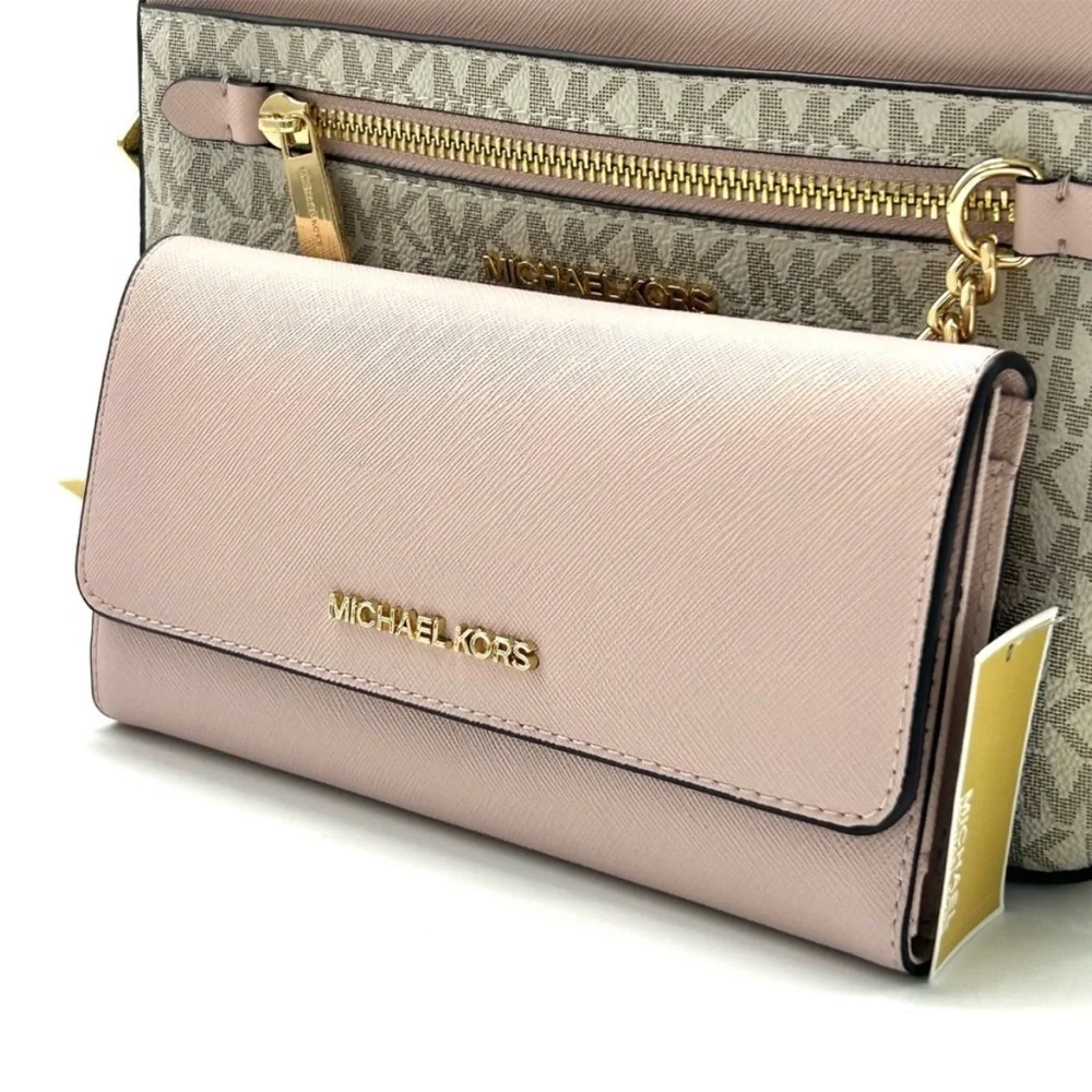 Michael Kors Jet Set LG Signature Logo Crossbody Bag & Matching Trifold Wallet
